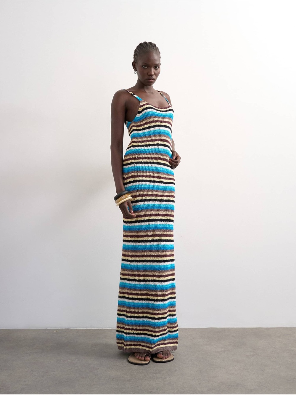 NWT Topshop knit multi stripe maxi dress in blue